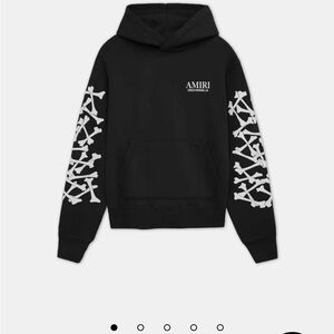 AMIRI Black Hoodie with White Skeleton Sleeve Design